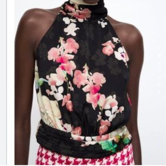 Zara Floral Print Halter Neck Top Size M - Picture 1 of 4